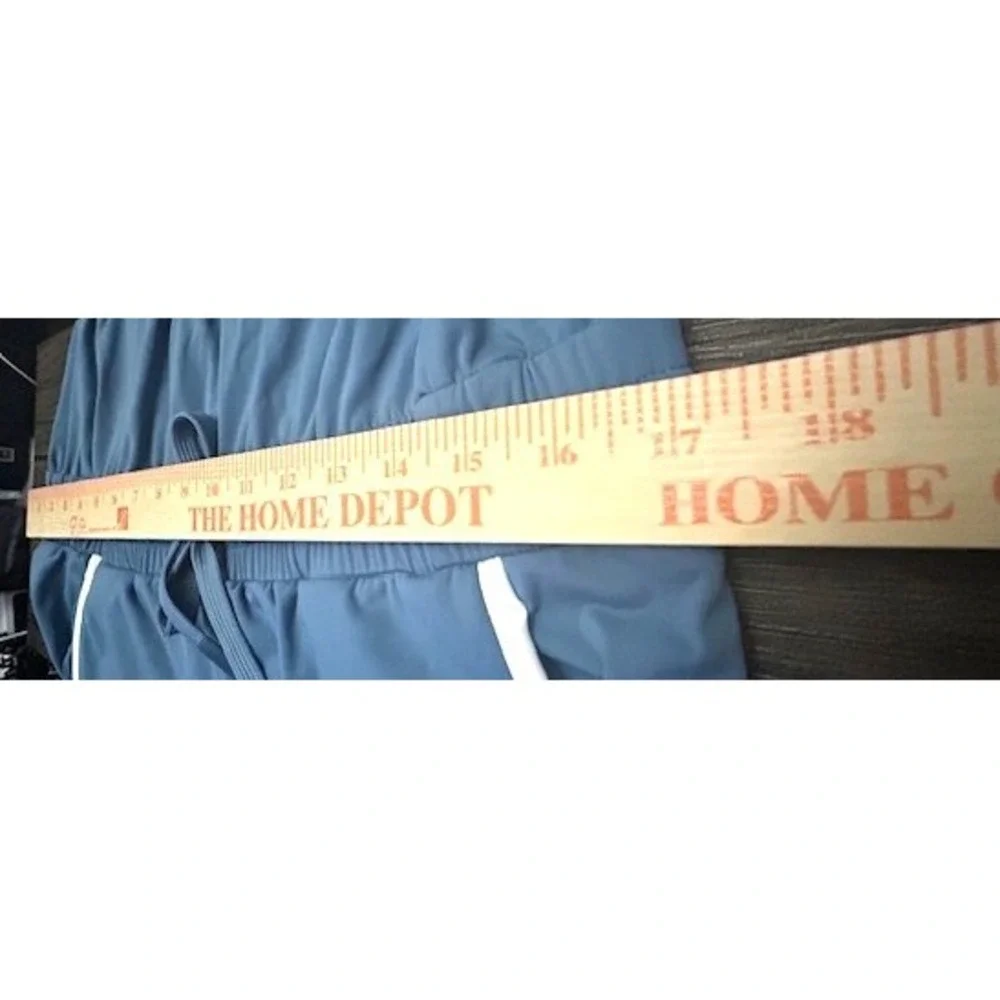 JoyLab Womens L Blue Athletic Wide Leg Jumpsuit Twist Back Stripe Leg Pockets - Picture 5 of 16